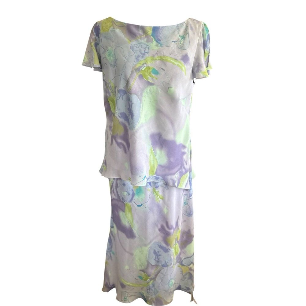 Vintage Julian Taylor Blouse & Skirt Set Womens Size 14 Floral Print Cowl Neck